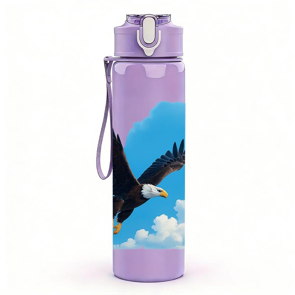1PC Eagle Flying Pattern 750ml Color Plastic Sports Water Bottle Leakproof Flip Straw Lid Suitable for Sports Office Home Use