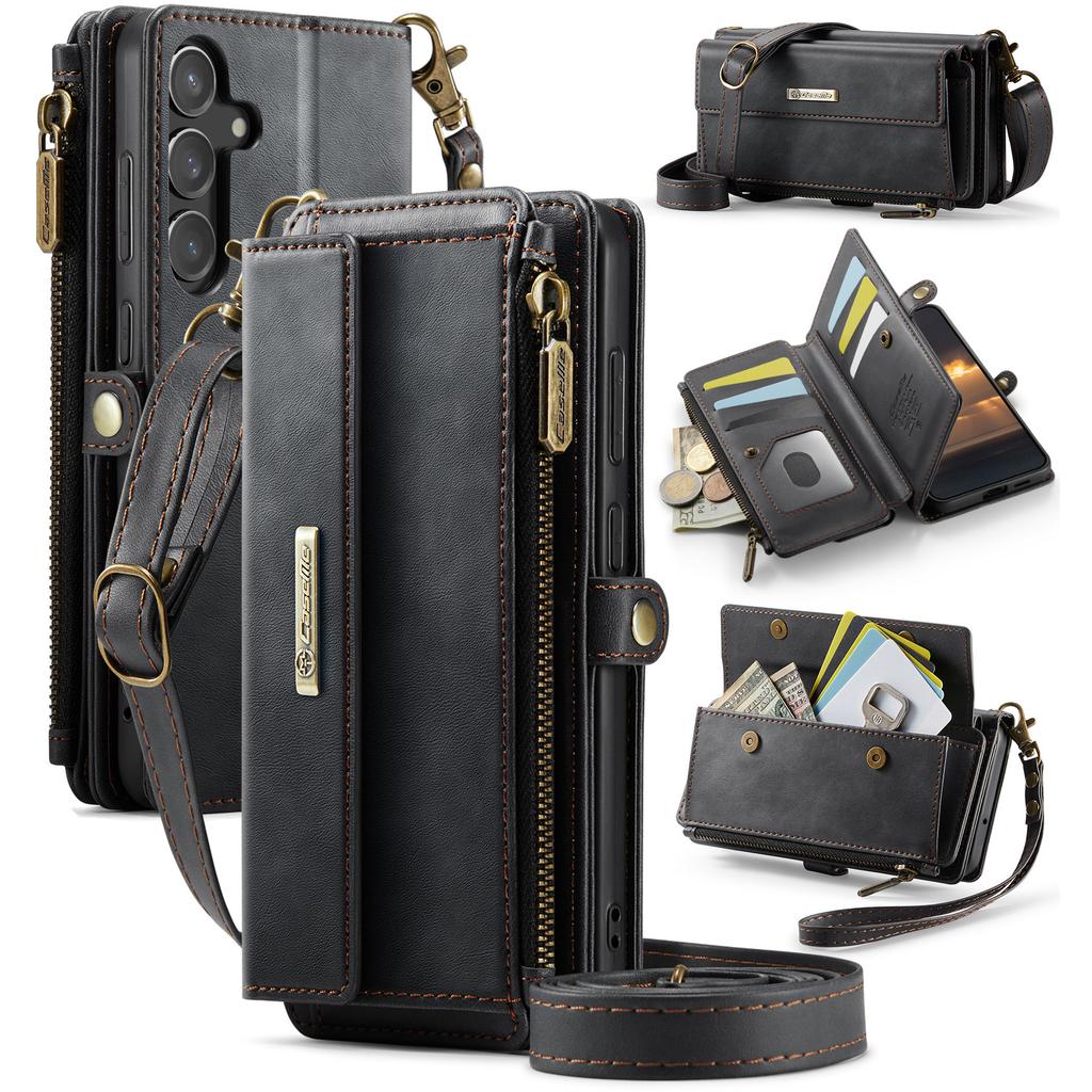For Samsung Galaxy S23 FE Case CASEME C39 RFID Blocking Zipper Wallet Stand Leather Cover with Strap