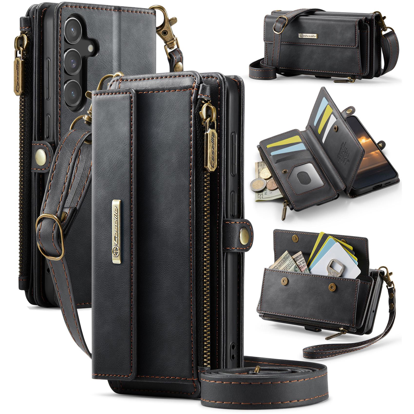 

For Samsung Galaxy S23 FE Case CASEME C39 RFID Blocking Zipper Wallet Stand Leather Cover with Strap A