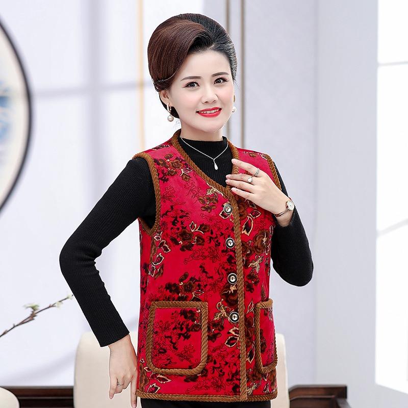Women's vest autumn and winter velvet thickened vest old lady padded jacket vest
