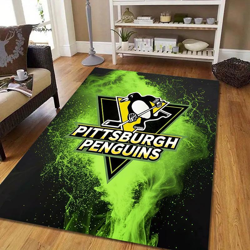 Pittsburgh Penguins Flannel Pattern Square Carpet,Area Rug,Carpet Rug for Living Room Bedroom Sofa Playroom Decor,Non-slip Floor Mat