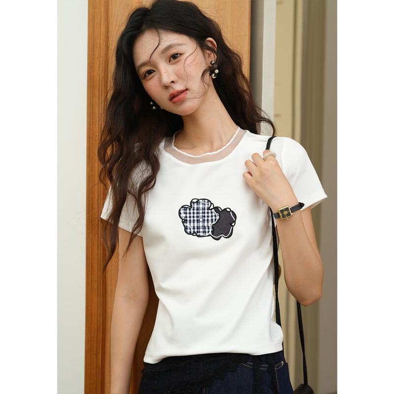 Women s Lace-Trim Short Sleeve T-shirt S