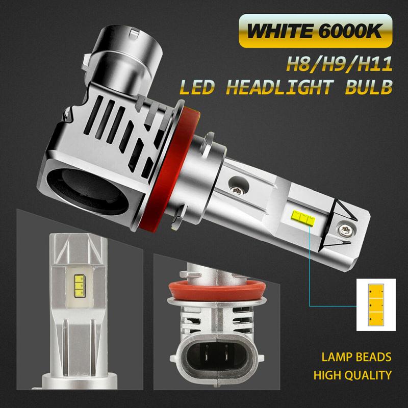 1 Pair Metal H11 H8 H9 120w Canbus Led Headlight Kit High Low Beam Bulbs Ultra-White 6500k