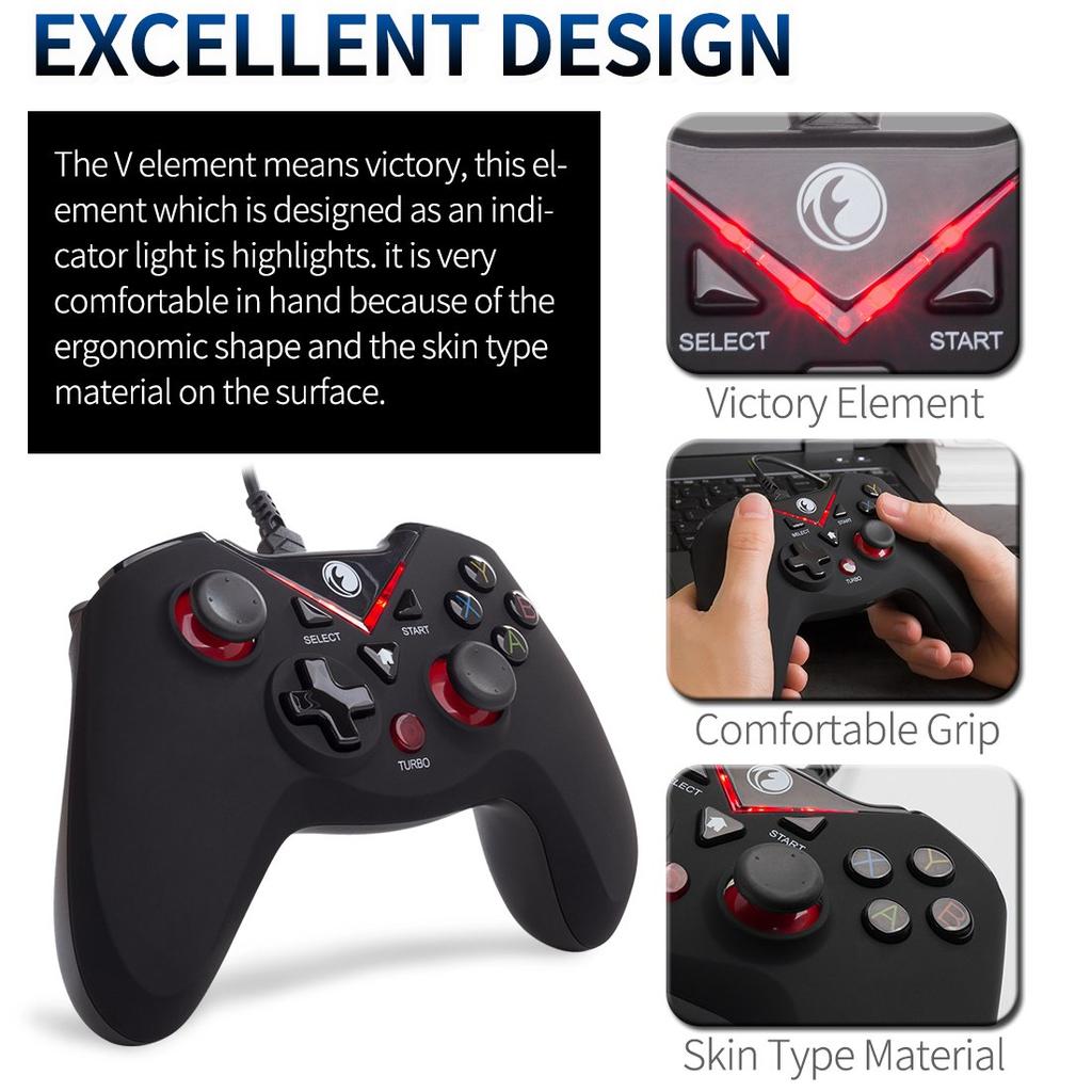 IFYOO Wired USB Game Controller Gamepad Joystick Steam Android PS3 V-one (Windows XP/7/8/10) & & & - [Red]