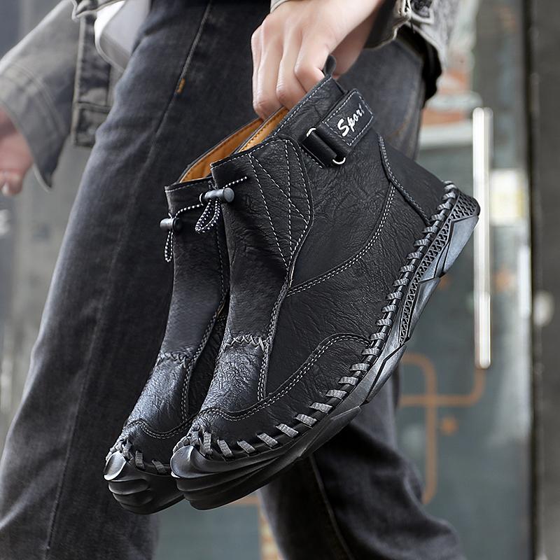 Fashion Breathable Slip on Low Top Walking Shoes Outdoor Male Ankle Boots Slip-Resistant Work Boots 2025 New Men's Leather Casual Shoes