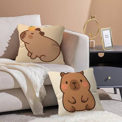 Cartoon Capybara Hippo Maple Design Cushion Cover Happy Autumn Harvest Decor Holiday Decorati Pillow Cover