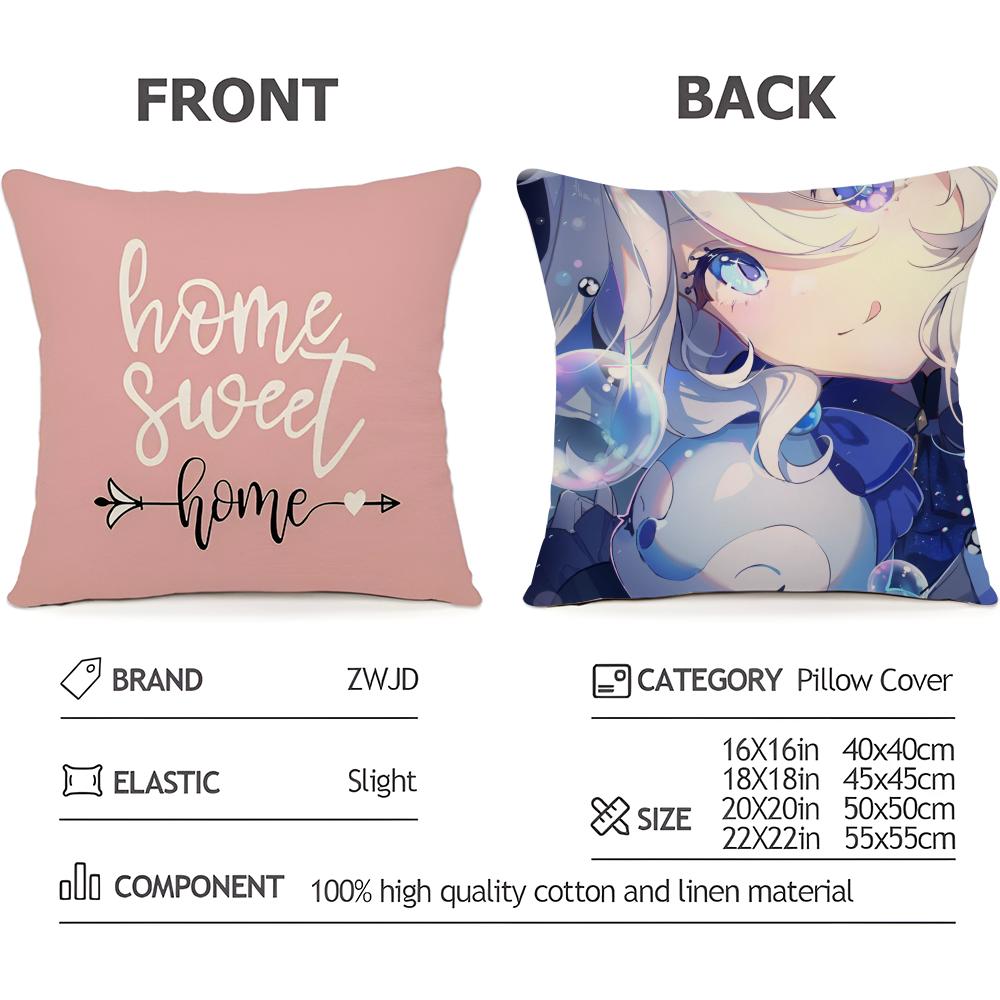 Genshin Impact Furina Cushion Household Decoration Linen Sofa Cushion Cover: Skin-Friendly & Breathable with Invisible Zipper