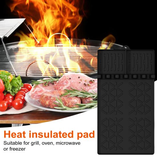 Silicone Grill Mat Heat-Resistant Multi-Slot Tool Organizer for BBQ Grilling Non-Slip Food-Grade Side Shelf Pad with Grease Drip Tray Dishwasher Safe