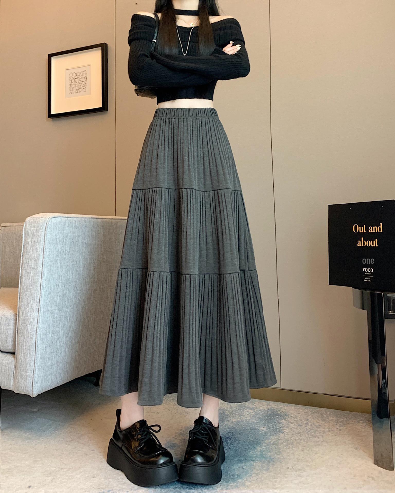 

Plus Size Women s High Waist Wool A-Line Flare Skirt - Autumn/Winter Korean Style XL