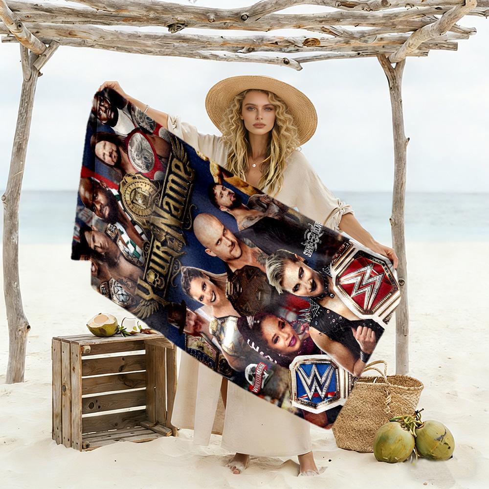 Wrestlemania Customized Name Beach Towel Super Soft & Absorbent Perfect for Traveling Yoga Camping and Swimming