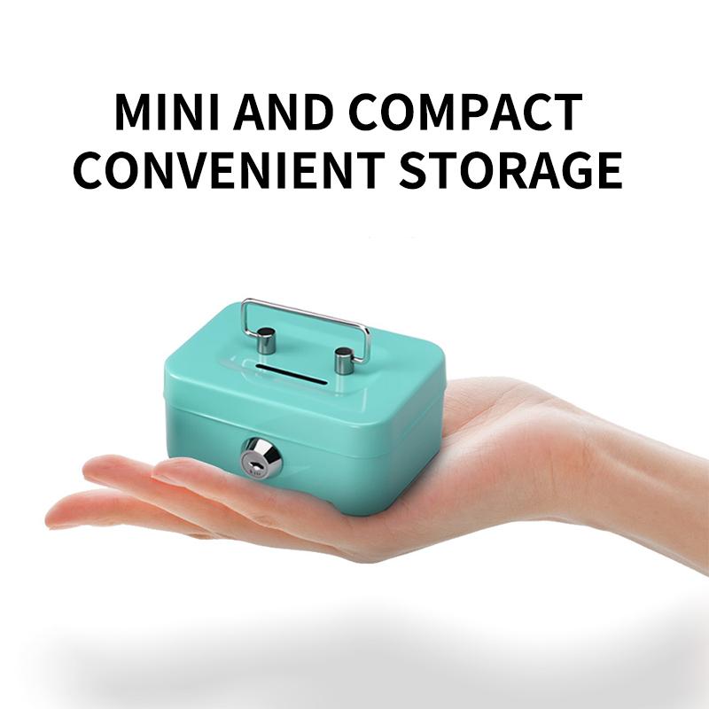Small Money Box with Key Secure Lock Portable Cash Safe Durable Metal Coin Storage Box for Kids Office School