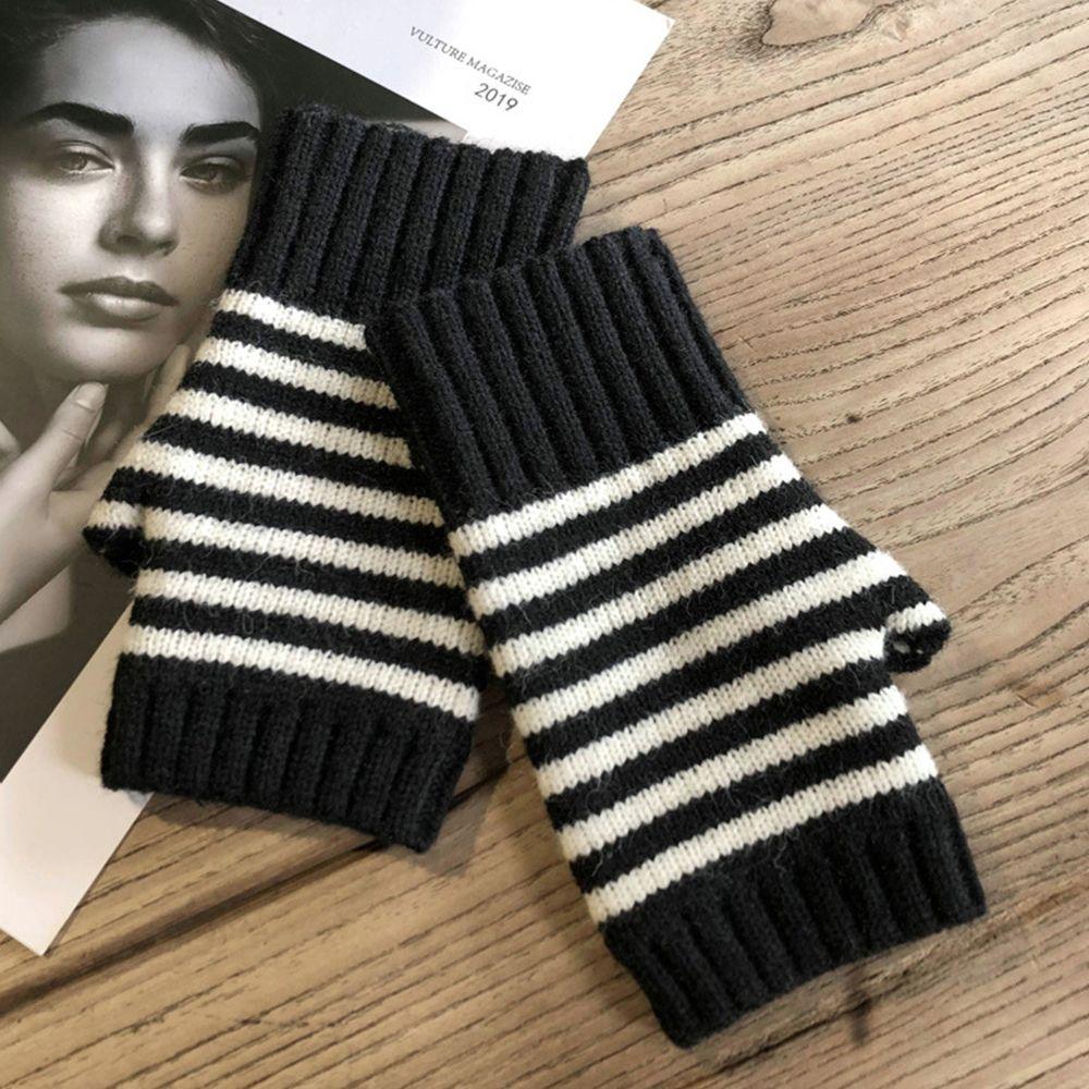 Outdoor Warm Driving Houndstooth Stripe Adult Winter And Autumn Half Fingers Gloves Knitting Korean Style Mittens Women Gloves