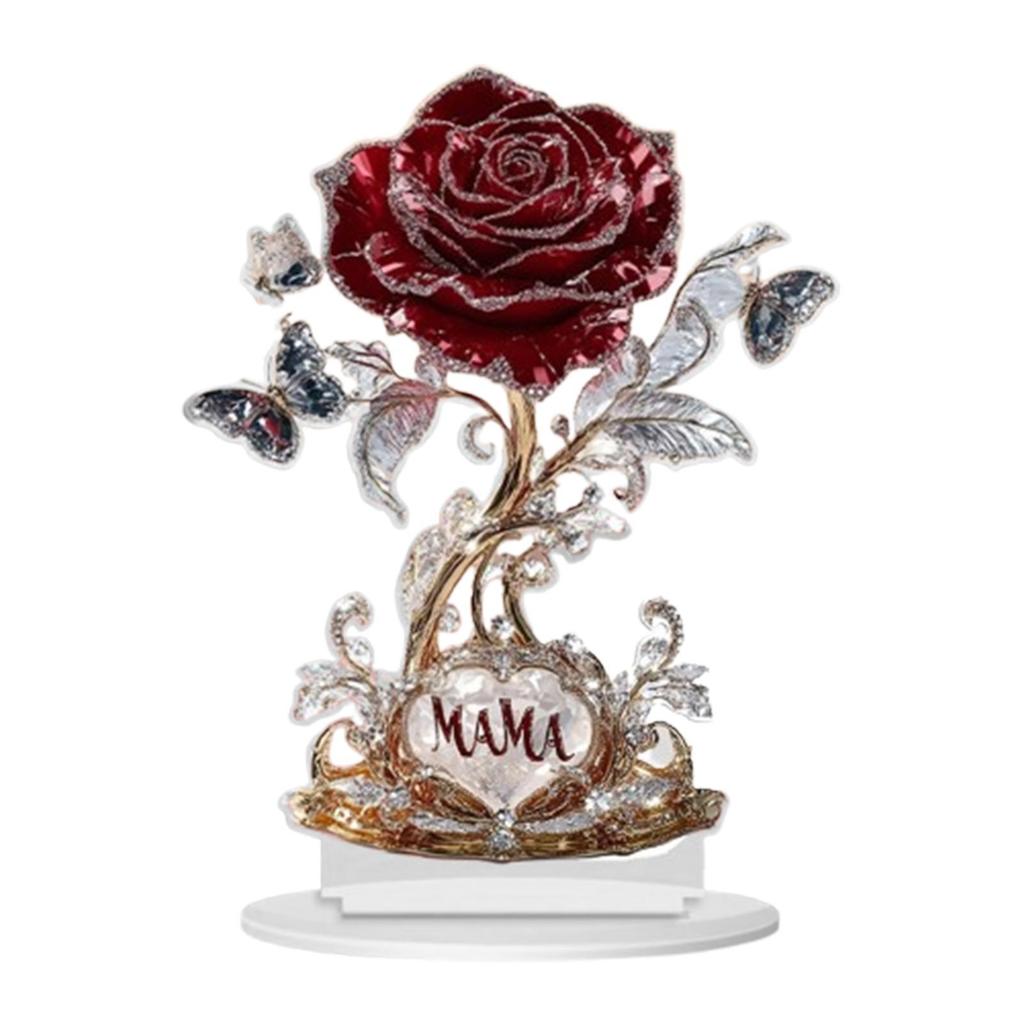 2D Flat Acrylic Sign Rose Flower Gift Artwork Desktop Ornament Birthday Mother's Day Gift for Festival Home Cafe Cabinet Shelf
