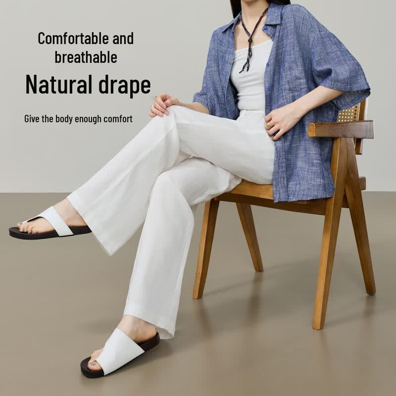 Women's Lyocell Linen Blend Relaxed Straight-Leg Pants