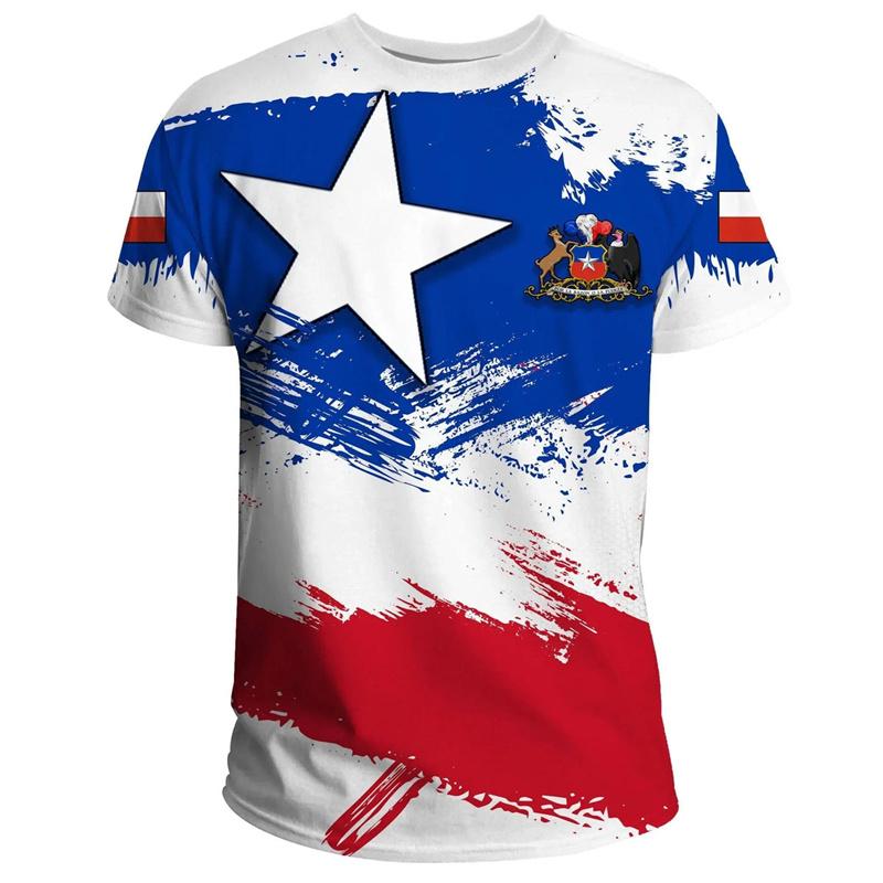 Chile 3D Printing T Shirt Man Summer O-Neck Short Sleeve Oversized Top Casual