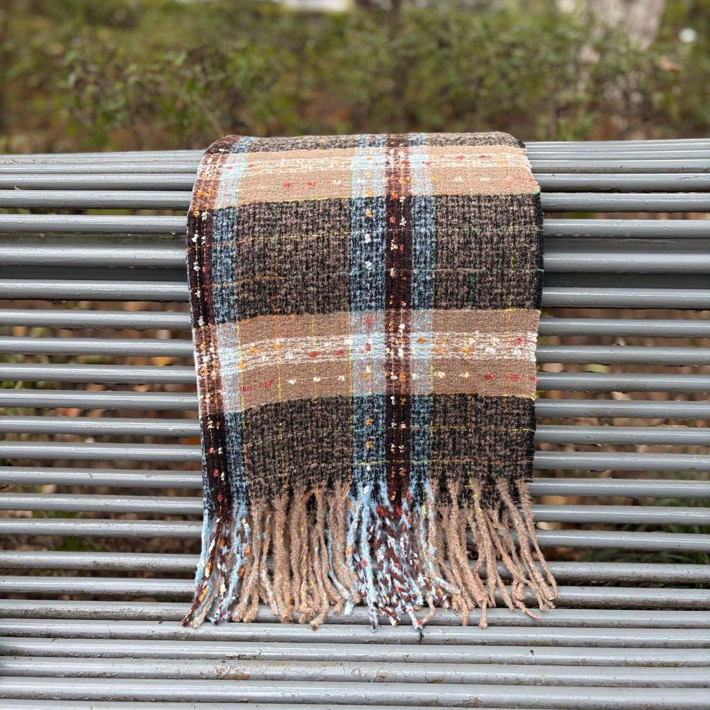 Women's Faux Cashmere Plaid Scarf - Korean Style, Thick & Warm Autumn/Winter Shawl