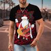Funny Christmas Pattern T-Shirt For Men Santa Claus Music 3D Print Tees Summer Casual Short Sleeve Loose T Shirts Round Neck Top
