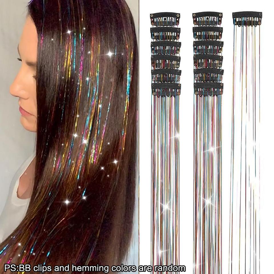 Synthetic 12 Pcs Colored Silk Hair Extensions for Women Clip-in Style Hair Extensions for Women Suitable for Holiday Events