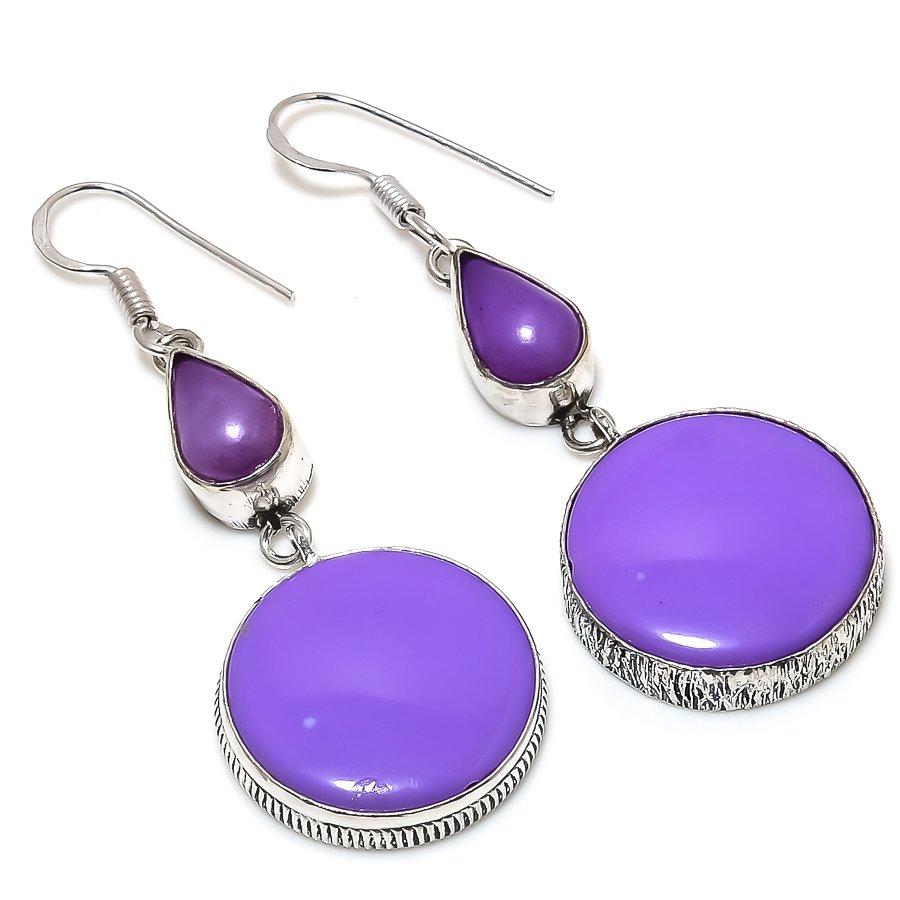 

Серьги из стерлингового серебра 925 пробы с натуральным фиолетовым бирюзовым камнем 2,40 дюйма J2A73