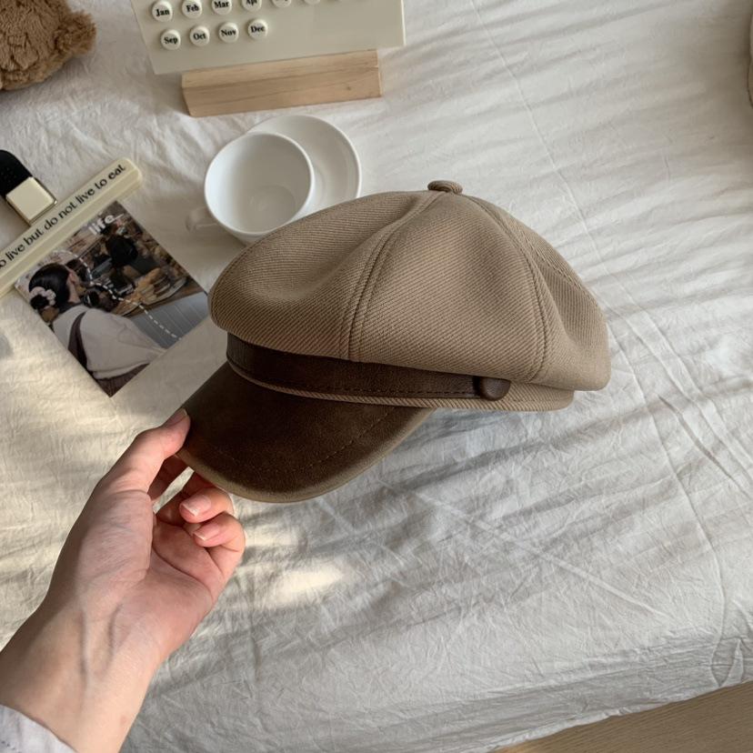 Retro Style Distressed Leather Octagonal Hat Chic Style Face showing Versatile Bailey Newsboy Hat for Women