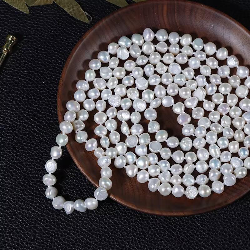8-9mm Baroque Shaped Natural Freshwater Pearl Sweater Chain Length 160cm Hand-knotted Everything 160cm белый