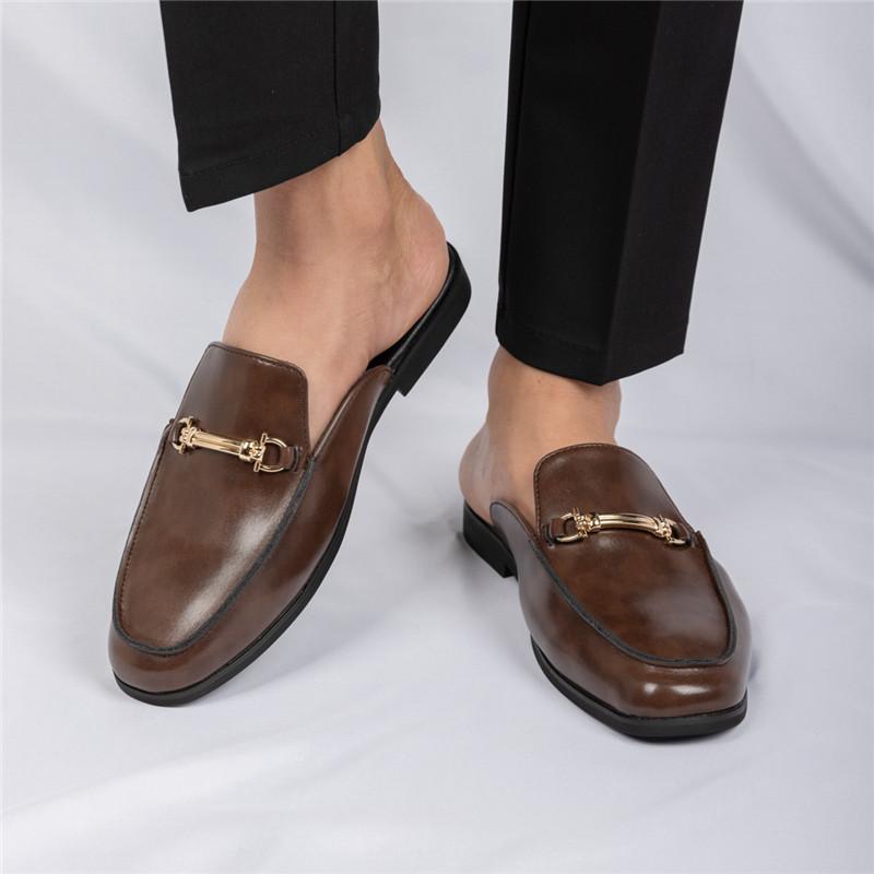 Luxury New Designer Men's Black Brown Patent Leather Half Shoes For Men Mules Sandals Casual Shoes Slides Loafers Slippers