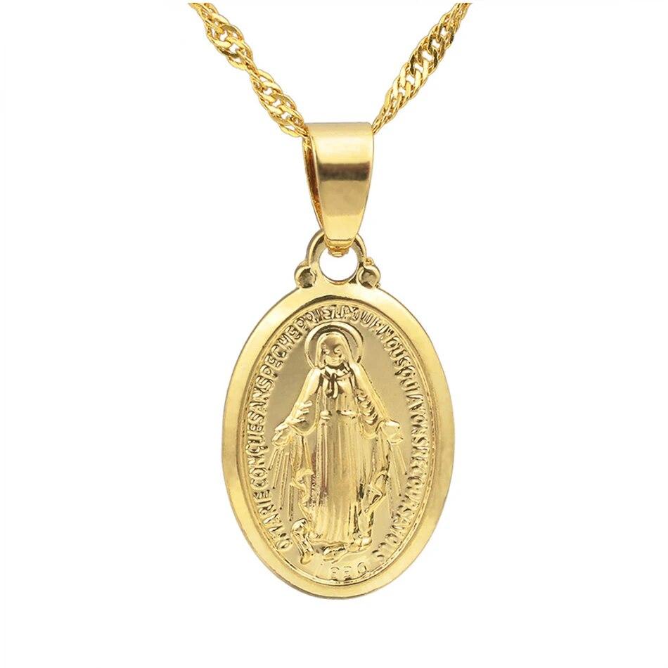 Anniyo Halskette mit Anhänger „Jungfrau Maria“ für Damen, silberfarben/goldfarben, Schmuck Unserer Lieben Frau, Colar Cross, trendige Kette@006210