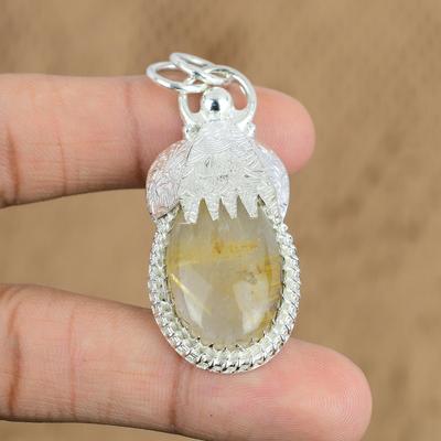 Gift For Women Pendant 925 Sterling Silver Natural Golden Rutile Gemstone