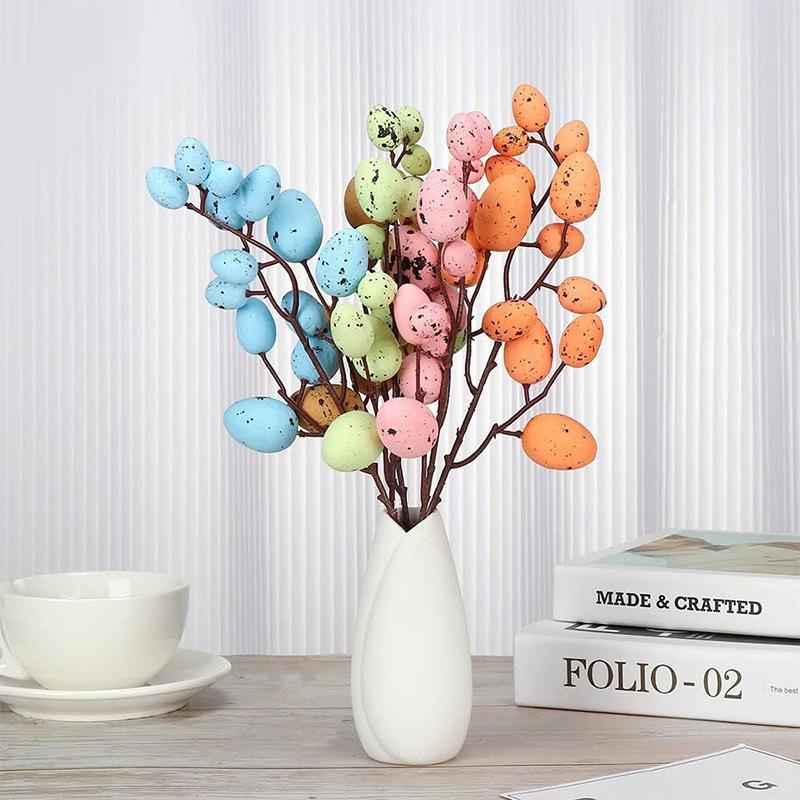 Artificial Easter Egg Tree Branch Colorful Foam Egg Spring Floral Stems Speckled Easter Egg Fake Flower Easter Wedding Vase Deco