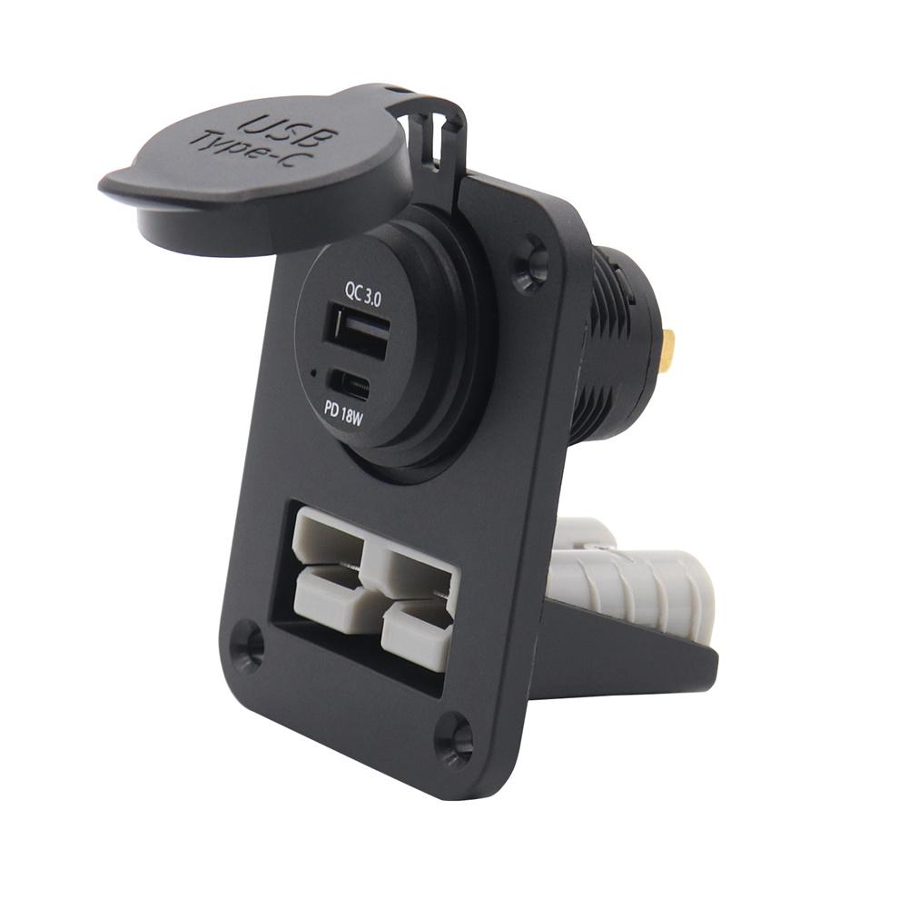 Flush Mount Recessed Plate For Anderson style Plug 50 amp w/ USB + Type C Socket