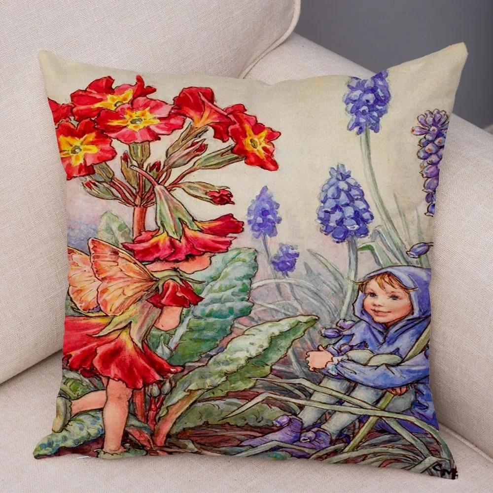 

Сказочный мир эльф диван красочный милый мультфильм девочка-цветок наволочка декоративная домашняя наволочка 40x40cm