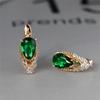 New drop-shaped emerald zircon plated champagne gold ear buckle wedding earrings women's jewelry