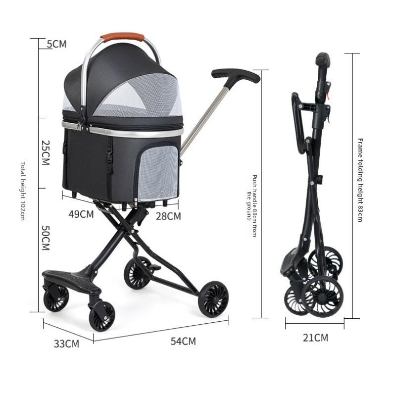 Luxury Pet Stroller Lightweight Foldable Cat Dog Carrier All-in-One Travel Pushcart with Canopy Breathable Design for Dog Seats