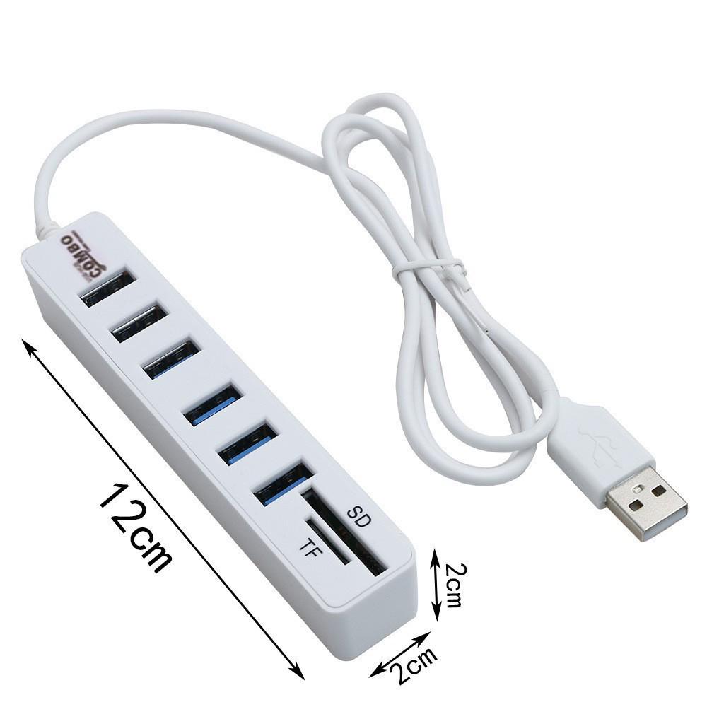 1m USB 2.0 HUB: 6-Port High-Speed + Multifunctional Card Reader for SD/TF