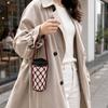 Reusable Woven Coffee Cup Holder Handmade Mesh Water Bottle Carry Bag with Shoulder Strap for Walking Office Picnic Travel