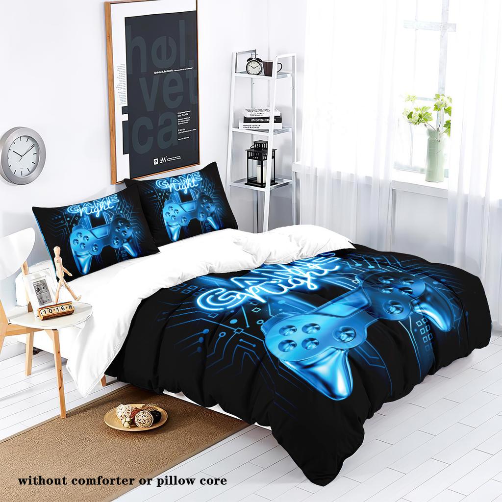 3 pieces of down printed duvet cover set with game controller pattern (1 duvet cover+2 pillowcases, without core), soft bedding