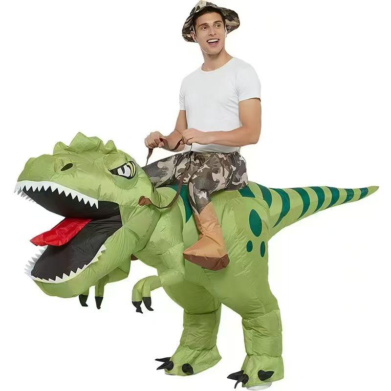 Halloween Grünes Dinosaurier-Aufblas-Kostüm mit Stacheln - T-Rex Fahrrad-Outfit
