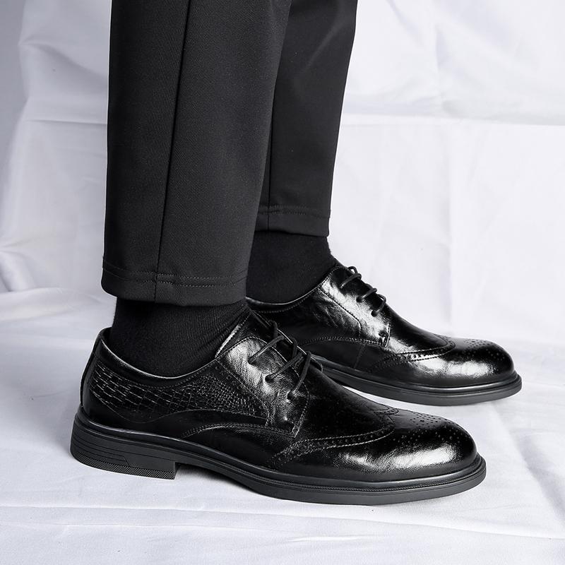 Men's Brock Formal Leather Shoes Black Mens Oxford Shoes Genuine Leather High Quality Men Dress Shoes Classic Business Shoes Men