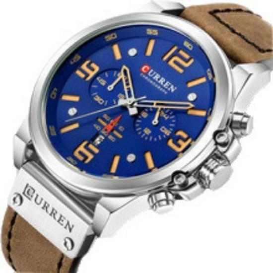 Curren 8314 Men's Multifunction Sports Watch with Six-Hand Calendar, Large Dial, and Leather Strap