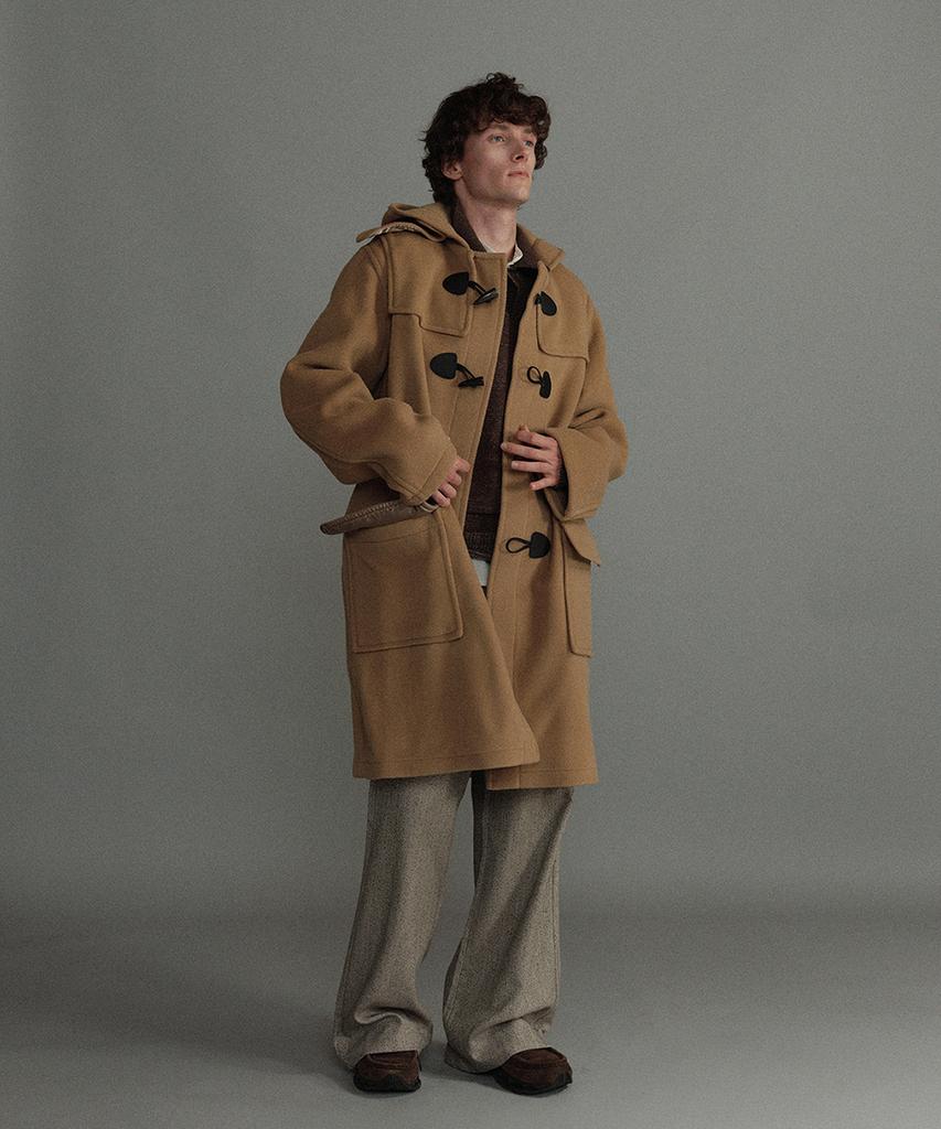 Montgomery Classic Herringbone Duffle Coat With Horn - Camel