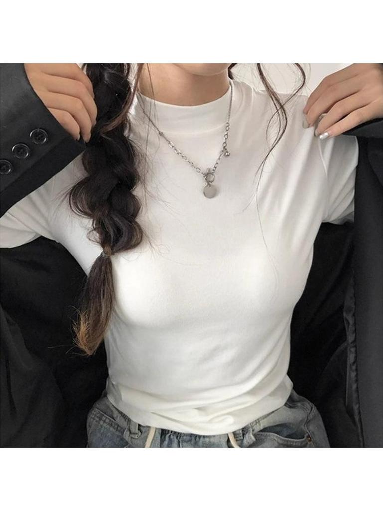 Damen Weißes Enganliegendes Thermofleece-Rollkragenoberteil mit Langen Ärmeln - Herbst/Winter 2025 Layering Essential.