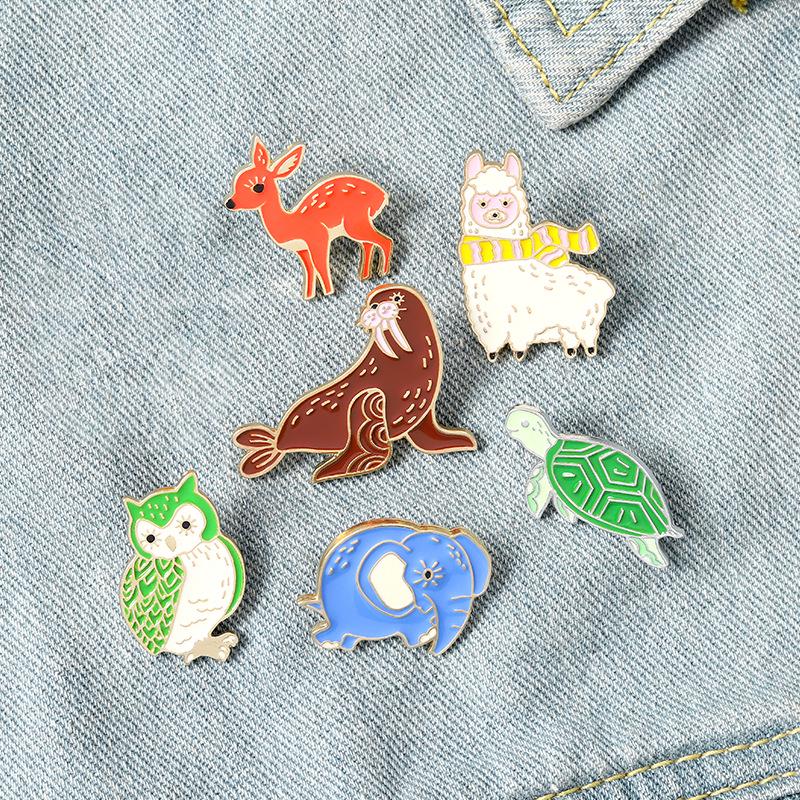 Cute Animal Gathering Brooch: Sika Deer, Owl, Elephant, Seal, Alpaca, Sea Turtle