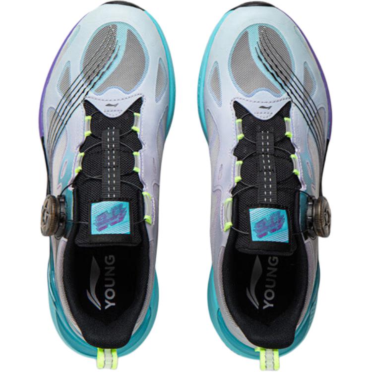 Li Ning Kids Running Fashion Trend Non-Slip Wear-Resistant Low-Top Running Shoes Kids Sneakers Gray Blue Purple YKFV078-1