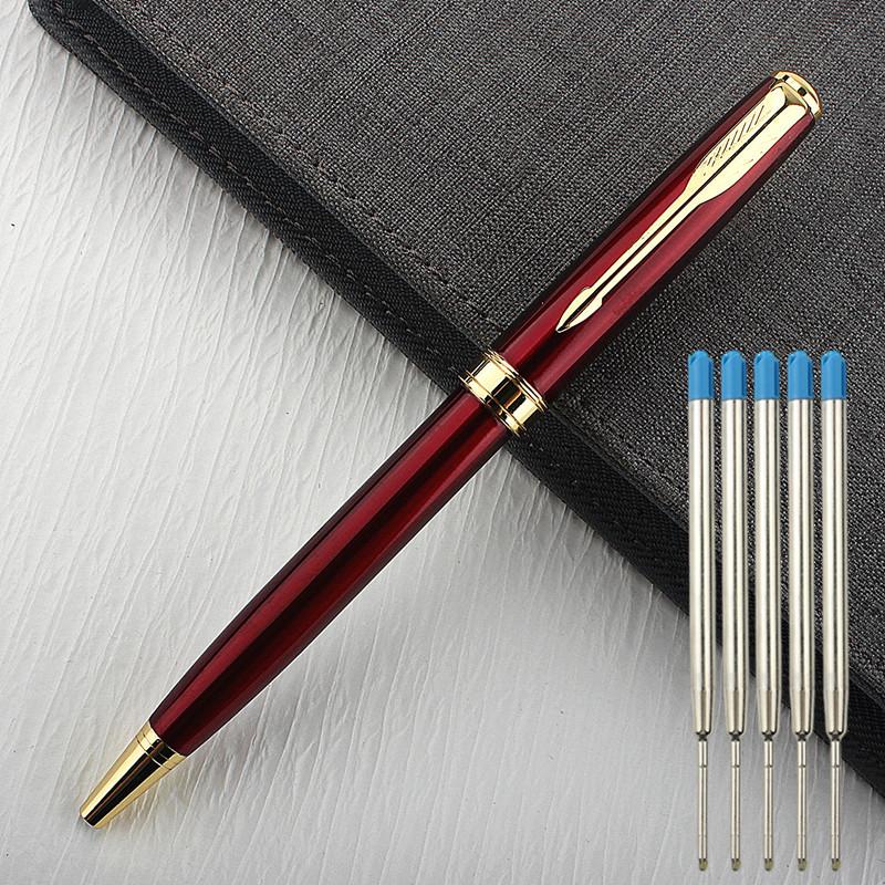 Luxury Metal Ballpoint Pen Stainless Steel Golden Trim Gift Writing Stationery Office School Supplies