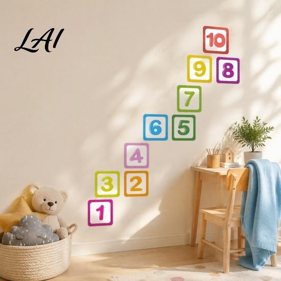 Self-Adhesive Decal Hopscotch Game Floor Sticker 1-10 Number Decal Home Wall Sticker PVC Waterproof for Kindergarten Classroom Decals