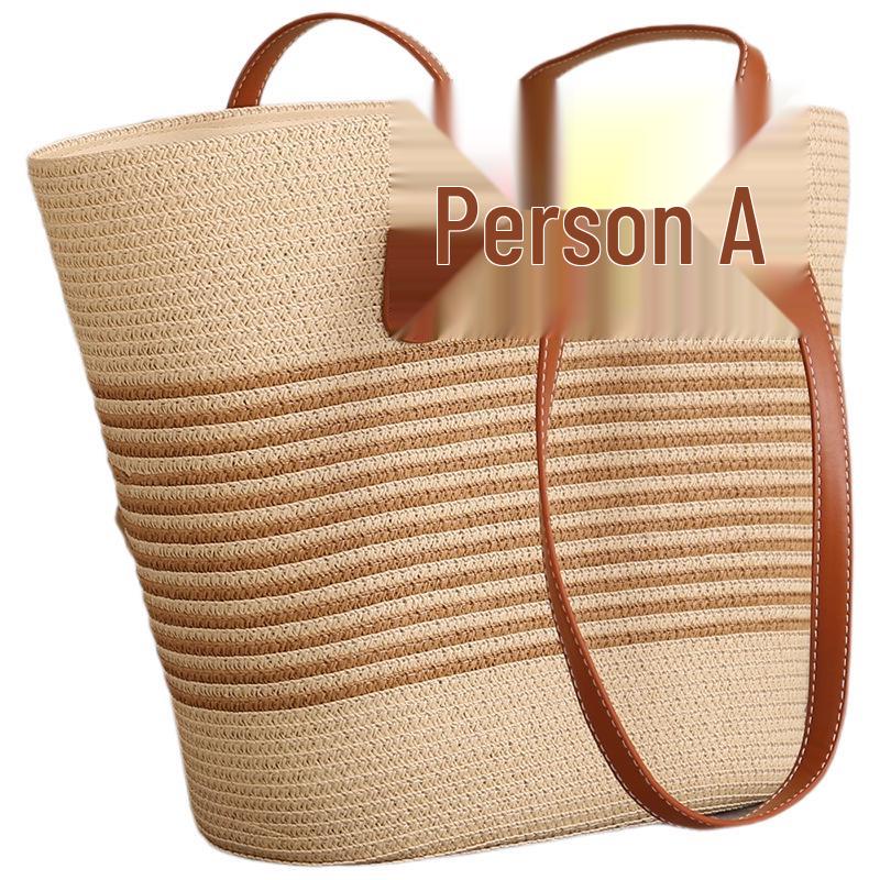 Handmade Large Capacity Straw Shoulder Bag - Trendy 2025 Design with Advanced Zipper for Women
