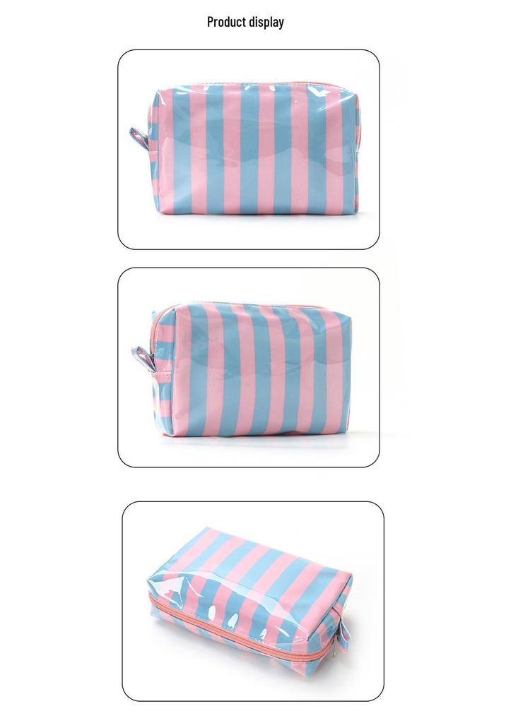 Waterproof PVC Striped Cosmetic Bag with Zipper for Travel
