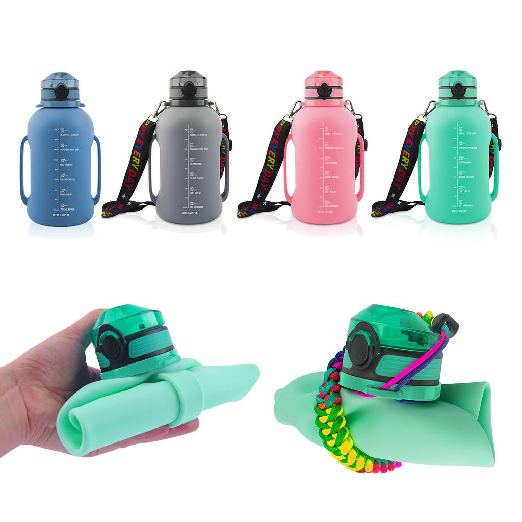 Collapsible Silicone Water Bottle, Large Capacity Leakproof Foldable Cup with Strap, BPA Free Portable Water Jug for Sports