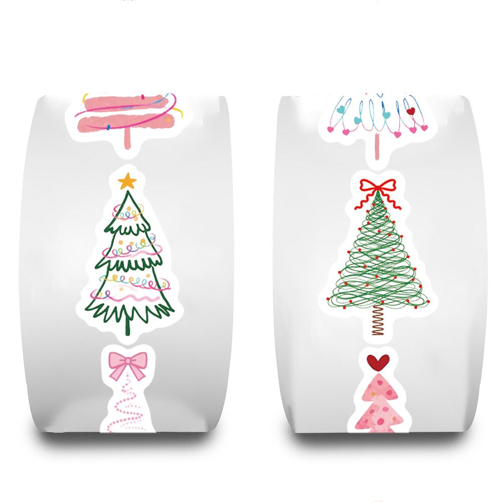 500PCS Christmas Tree Sticker Roll Cartoon Waterproof Stickers for Laptop Phone Bicycle Skateboard Coffee DIY Decoration