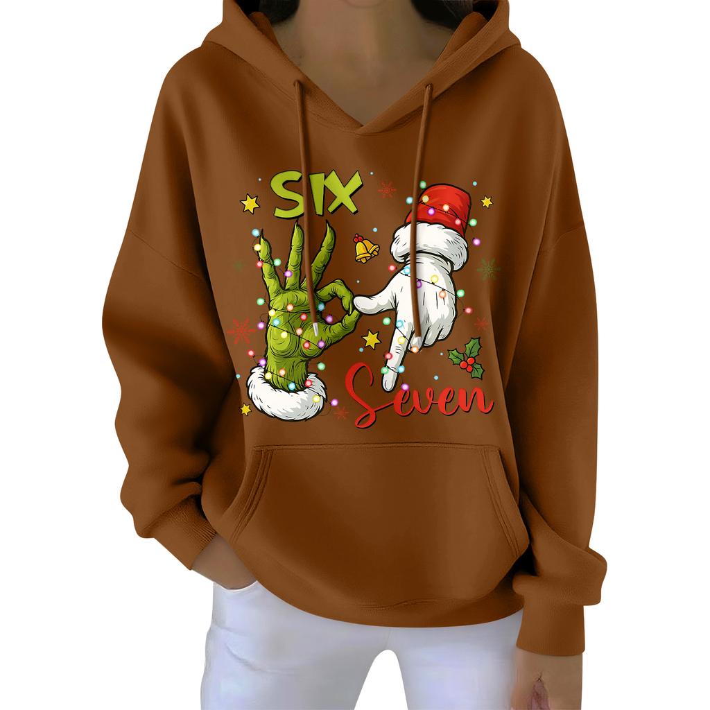 Damenmode Damen Leichter Langarmpullover mit Taschen Preppy Graphic Hoodie